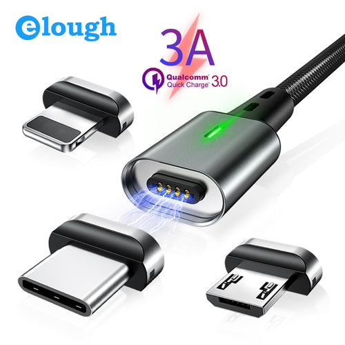 3 IN 1 Magnetic Charging Micro USB Cable QC3.0 Fast Magnet Charger USB Cable Wire