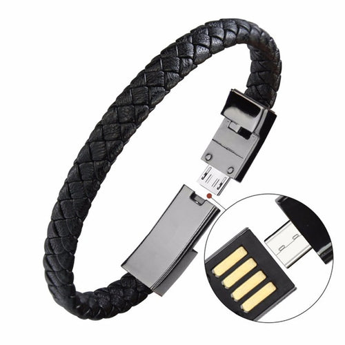 Outdoor Portable Leather Mini Micro USB Bracelet Charger Data Charging Cable