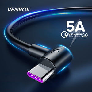 Venroii 5A USB Type C Cable 1m 2m 3m Super Charge Cable