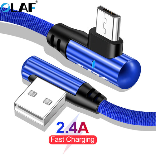 2.4A Fast Charge 90 Degree Elbow Micro USB Cable for All Android Types